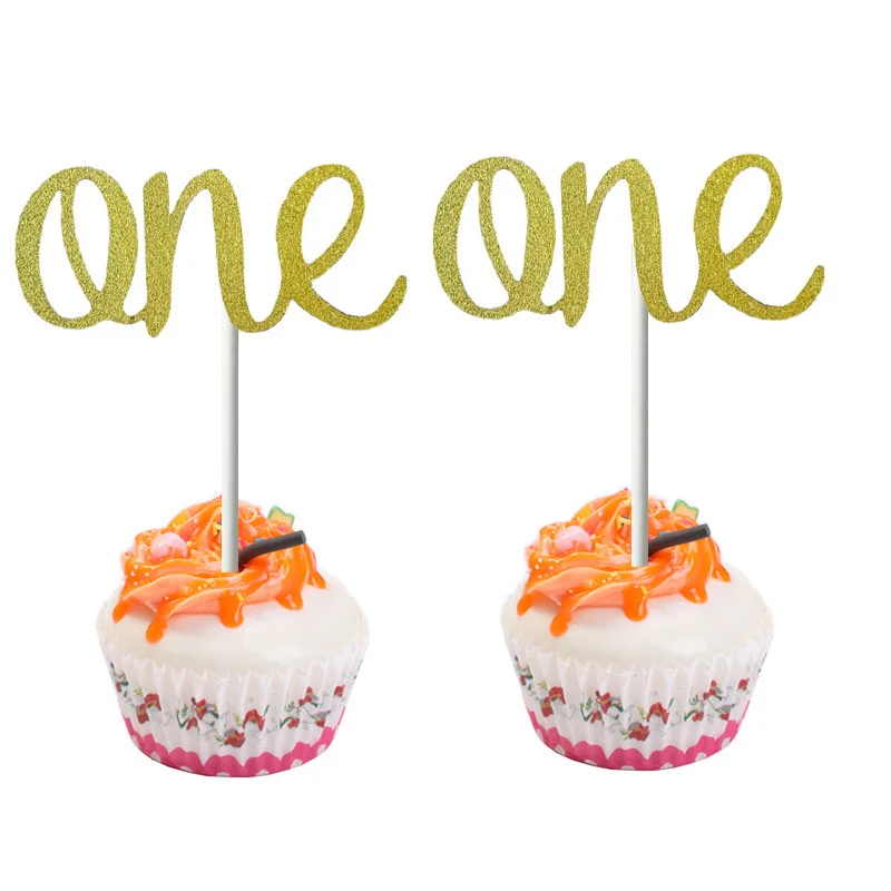 

1 Year Old Golden Silver Baby Cup Cake Topper For Children's Birthday Party Cake Decorating Supplies