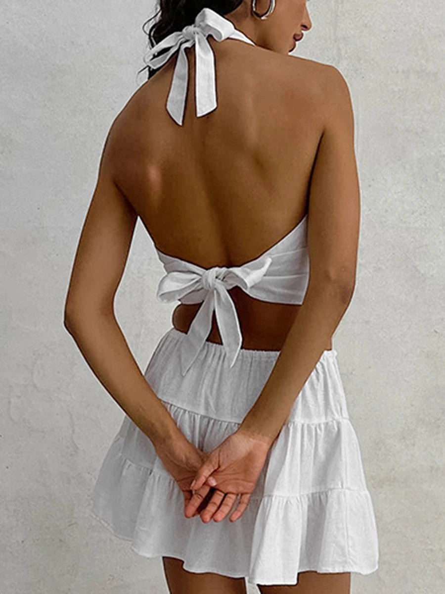 Женский комплект из двух предметов юбка с V-образным вырезом и открытой спиной