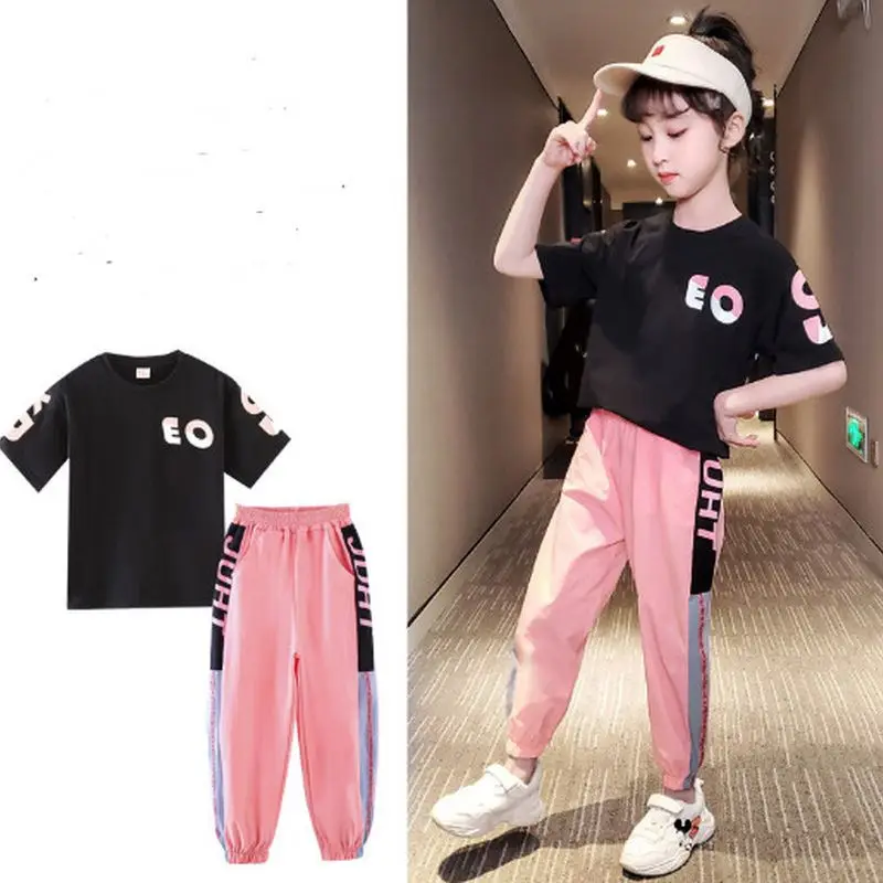 

Летний комплект одежды для девочек, новинка 2022, Модная стильная детская одежда, футболка с коротким рукавом + штаны, костюм из 2 предметов, ко...