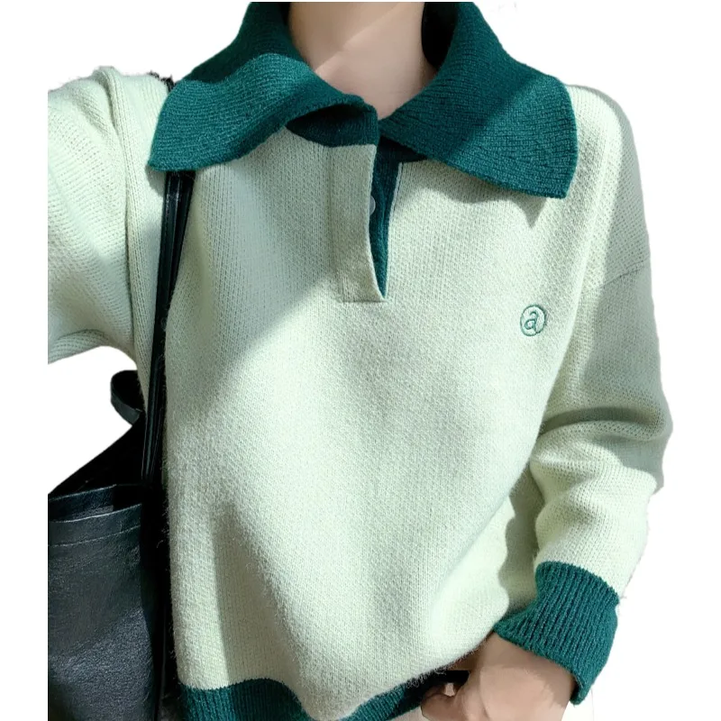

Chic Button Turn-don Collar Knitted Women 2022 Autumn Winter Sweaters Female Loose Casual Pullovers Jersey Jumpers Tops F527