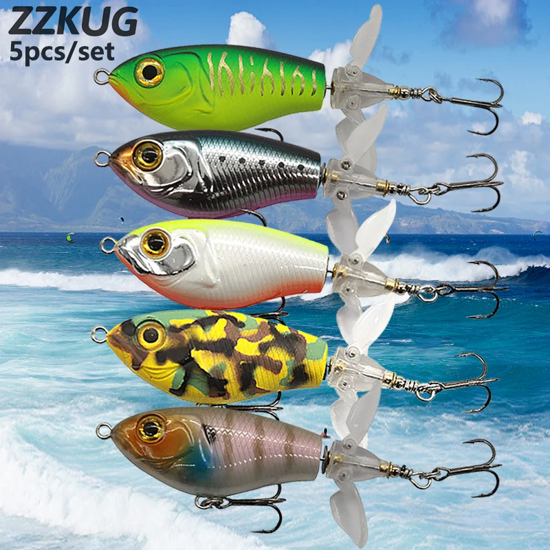 

ZZKUG 5pcs/Set 80mm 16g Floating Double Propeller Soft Spinning Tail Topwater Artificial Bait Fishing Surface Lure Tackle