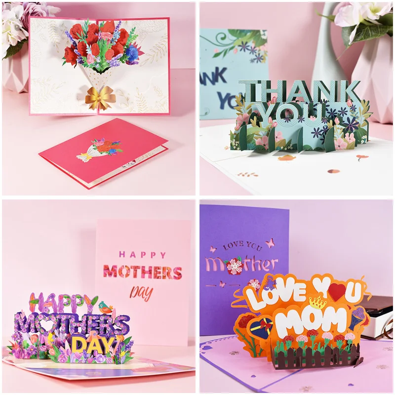 

3D Creative Mother's Day Thank You Card Pop Up Gifts Floral Bouquet Greeting for Mom Wife Birthday Sympathy Get Well 2022 New
