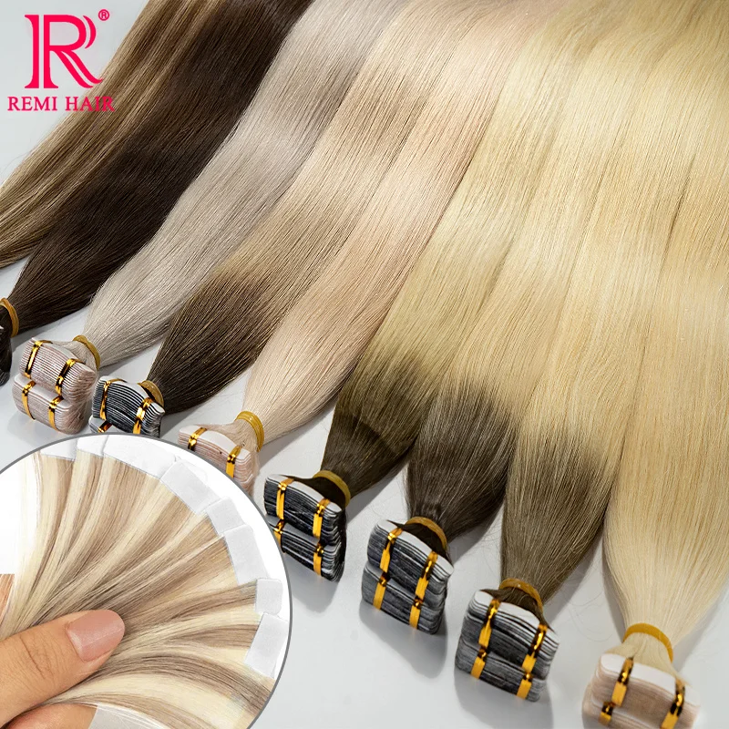 

Tape in Hair Remy Human Hair Extensions 100% Real Human Hair Adhesived Colored Bone Straight Hair PU for Women 20 pcs 40pcs