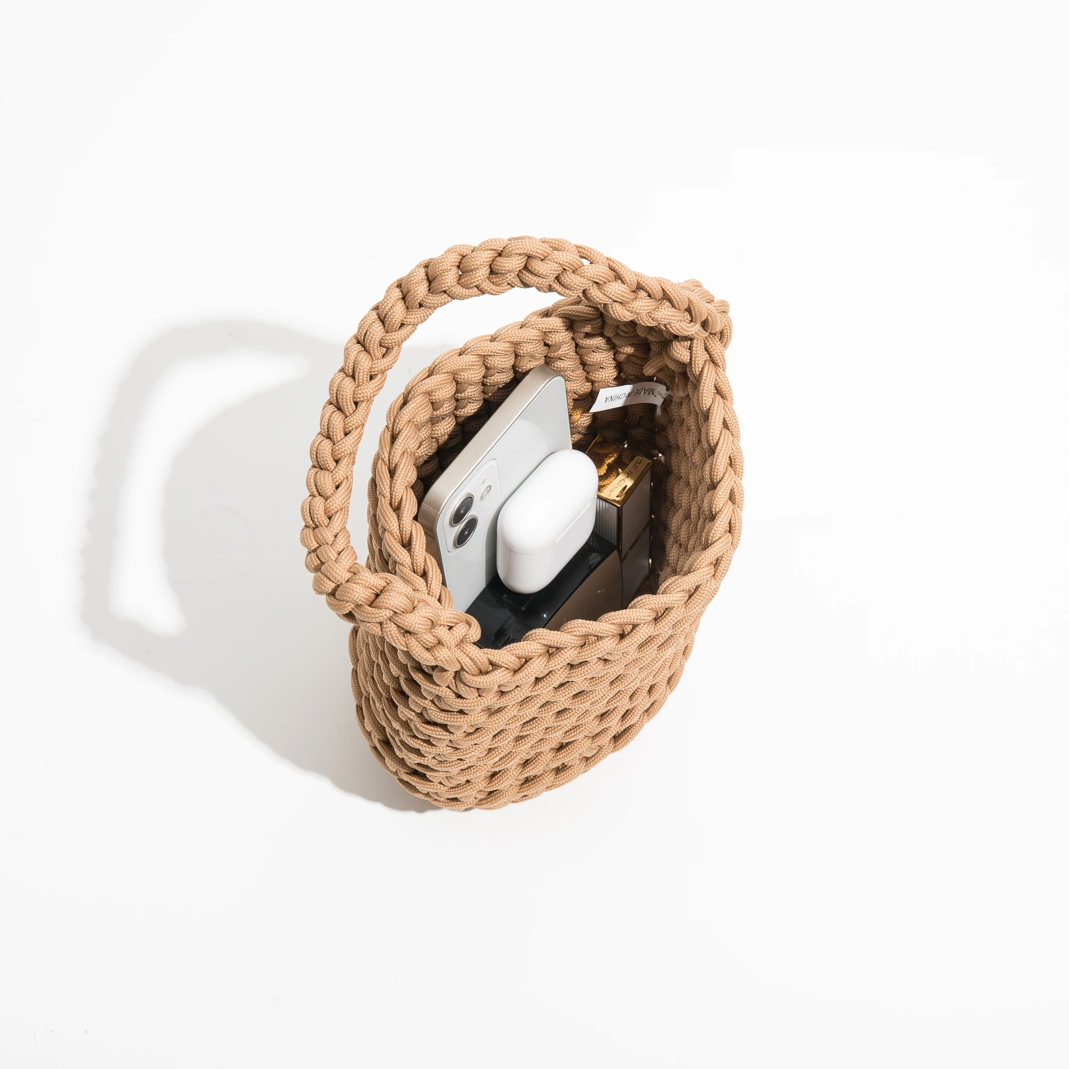 MABULA Eco Friendly Handwoven Small Women Phone Purses Crochet Casual Handbags Female Hollow Out Mini Totes 2022 Summer New