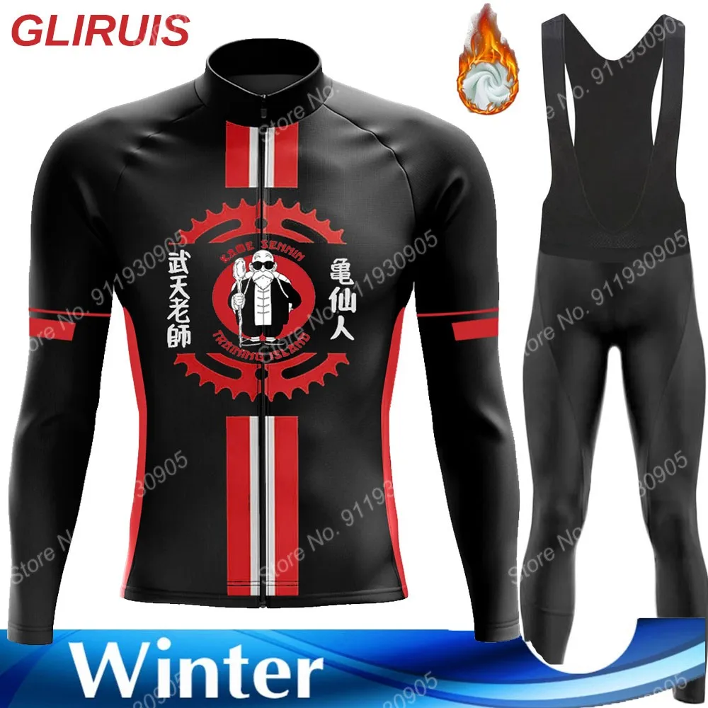 

2022 Cartoon Anime Winter Cycling Jersey Set Clothing Suit Mens Retro Long Sleeve GLIRUIS MTB Bike Road Pants Bib Ropa Ciclismo
