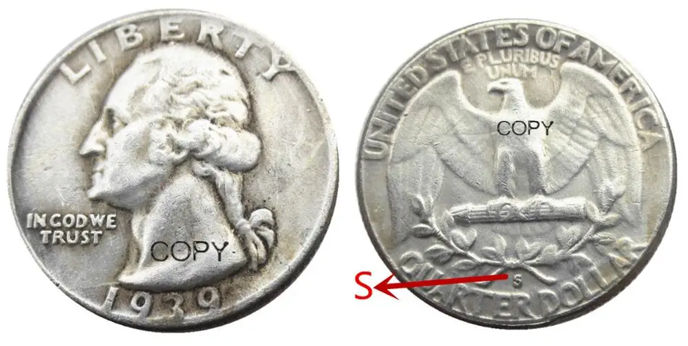 США 1939S квартал Вашингтон Посеребренная копия монеты