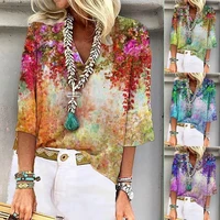 2022 women fashion blouse summer casual tops printed v neck half sleeve t shirt s 5x