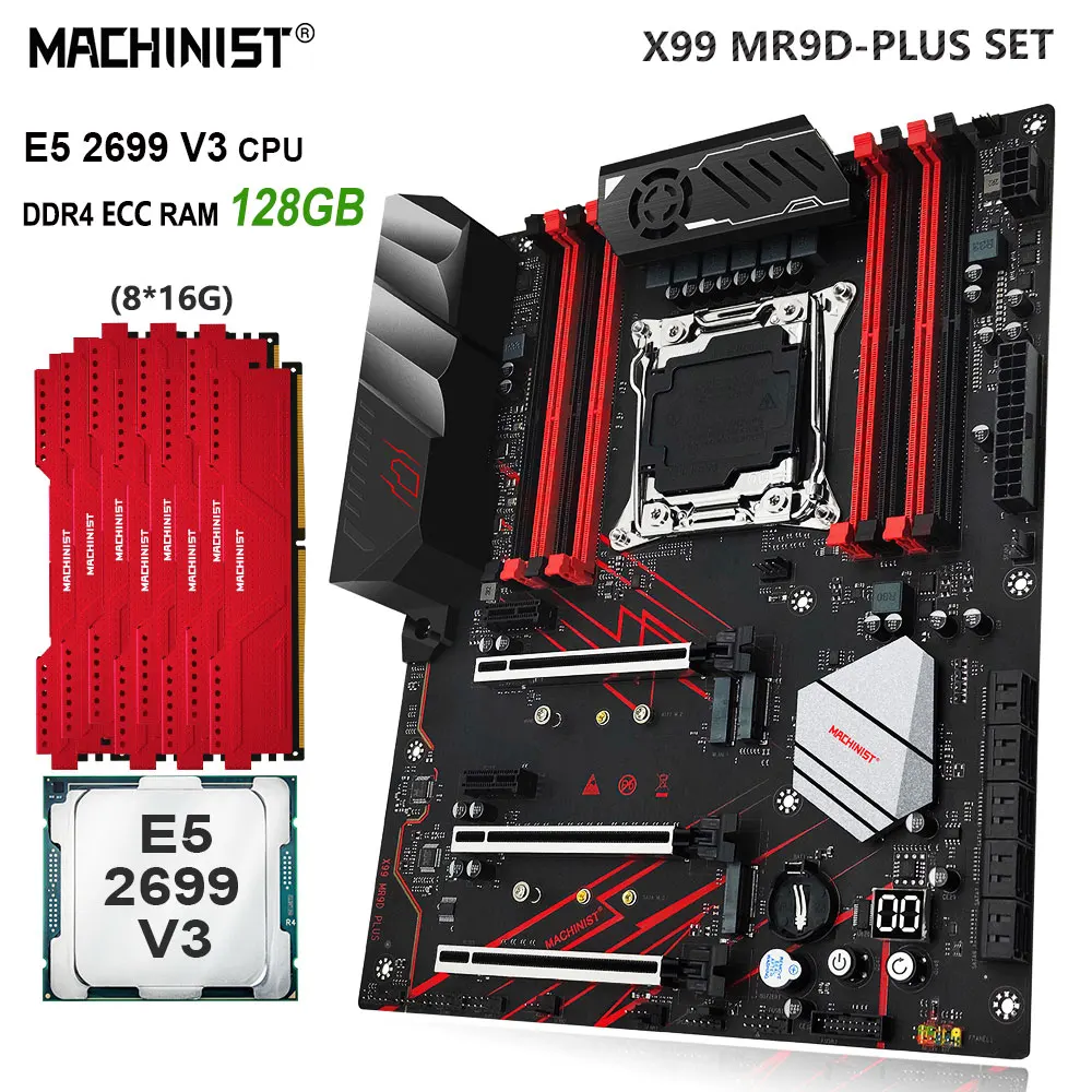 MACHINIST X99 Set Motherboard LGA 2011-3 Kit Xeon E5 2699 V3 CPU Processor 128GB DDR4 ECC RAM Memory SSD Sata M.2 ATX MR9D PLUS