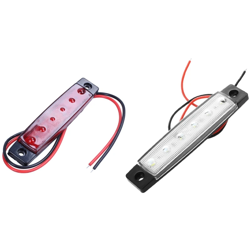 

2X 24V 6 SMD LED Car Light Truck Trailer Side Marker Lamp Red Light & White Light