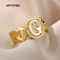 gold color zircon heart wedding rings for women a z initial letter adjustable rings 2022 trend stainless steel ring jewelry gift