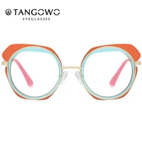 tangowo fashiontwo color frame round anti blue light glasses frame optical myopia eyewear tr90 flat mirror female 95390