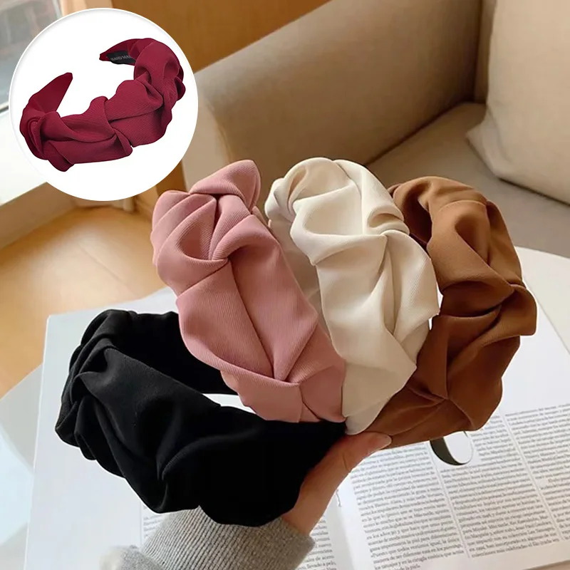 

Однотонные складки модная повязка для волос WideTop, ободок для волос, дизайнерские повязки на голову, женские головные уборы для девочек, аксе...