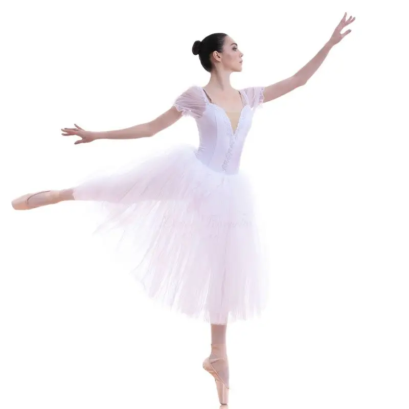 Новый дизайн длинная балетная пачка с пышными рукавами для выступлений сцены