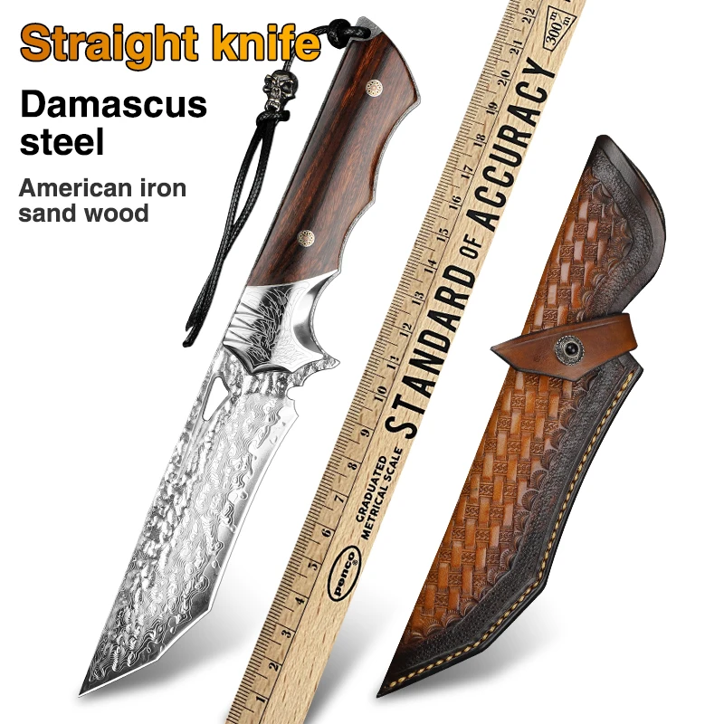 

Damas Acier Full Tang Couteau Droit Camping En Plein Air Survie Couteau Tactique Alpinisme Jungle Wilderness EDC Outil Couteau