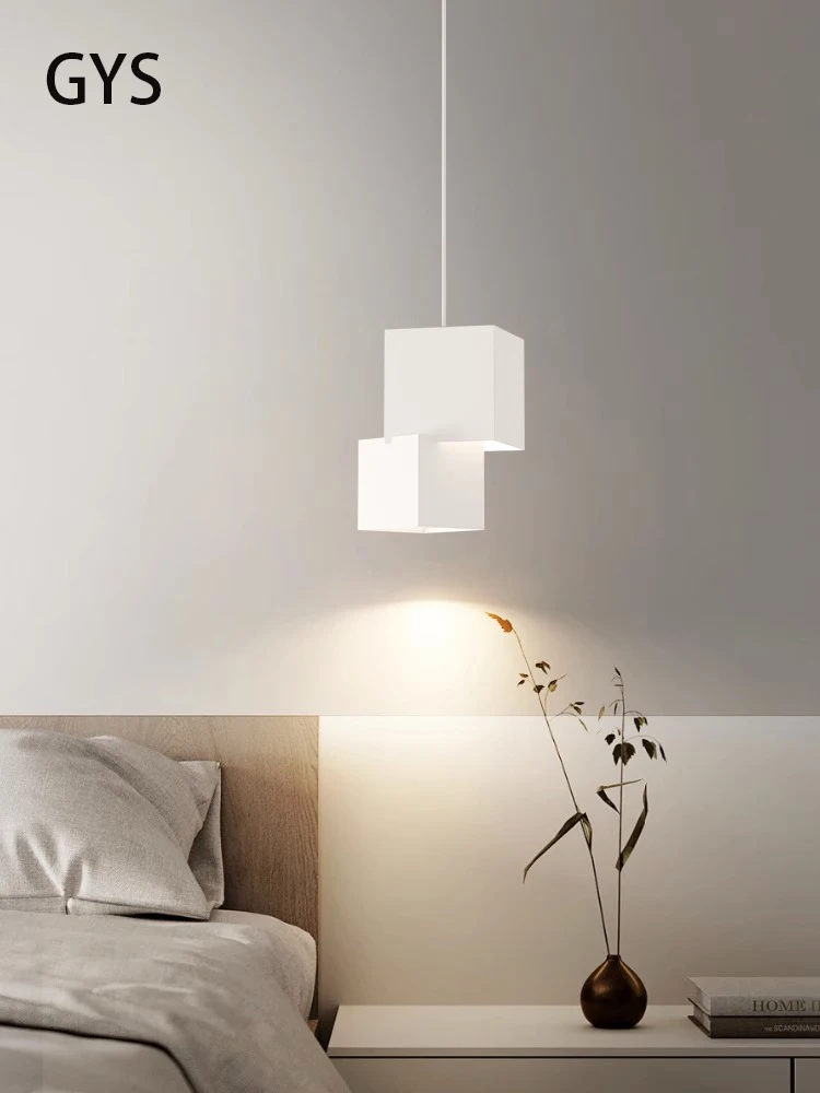 Led Pendant Lamp Modern Minimalist Chandelier Small Bedroom Bedside Nordic Creative Box Master Hanging Light 110V 220V White