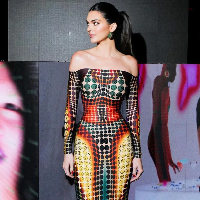 Hugcitar Y2K Сексуальное Женское Платье Макси С Длинными Рукавами И Открытыми Плечами