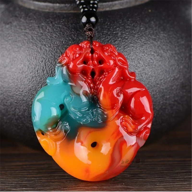 

Natural chicken blood color handmade double brave troops safety clasp carved jade pendant fashion boutique jewelry colorNecklace
