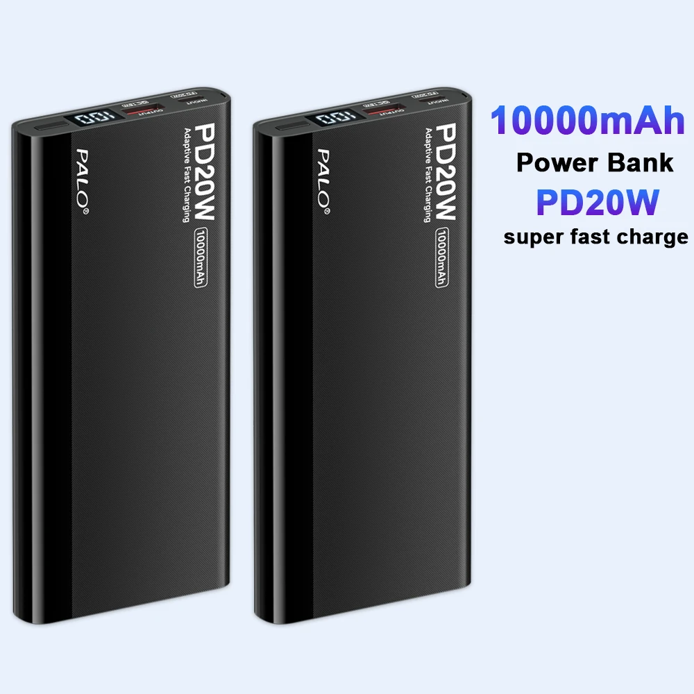 PALO 10000 мАч PD20W Power Bank Портативный сверхбыстрая зарядка с цифровым дисплеем для iphone