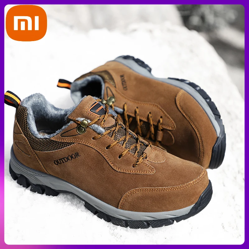 

Xiaomi Men's Ankle Boots Oversized Size 49 Winter Outdoor Plush Keep Warm Boots Gray Brown Comfortable Travel Training Boots