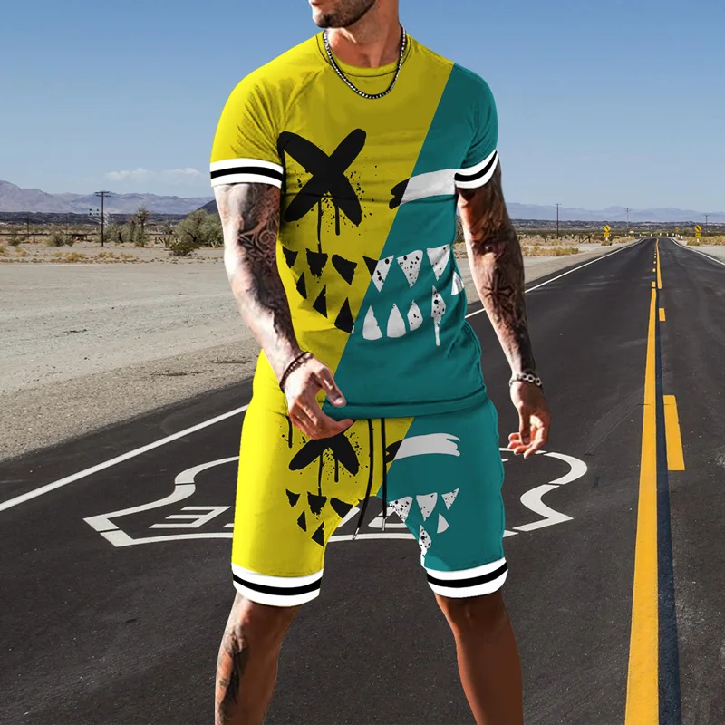 

3d printed smiley summer menswear suit tshirt shorts 2 piece sets tracksuit oversized clothing retro streetwear trend