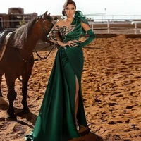 green fashion elegant exquisite evening dress one shoulder floor length high split photography dubai prom dress custom made