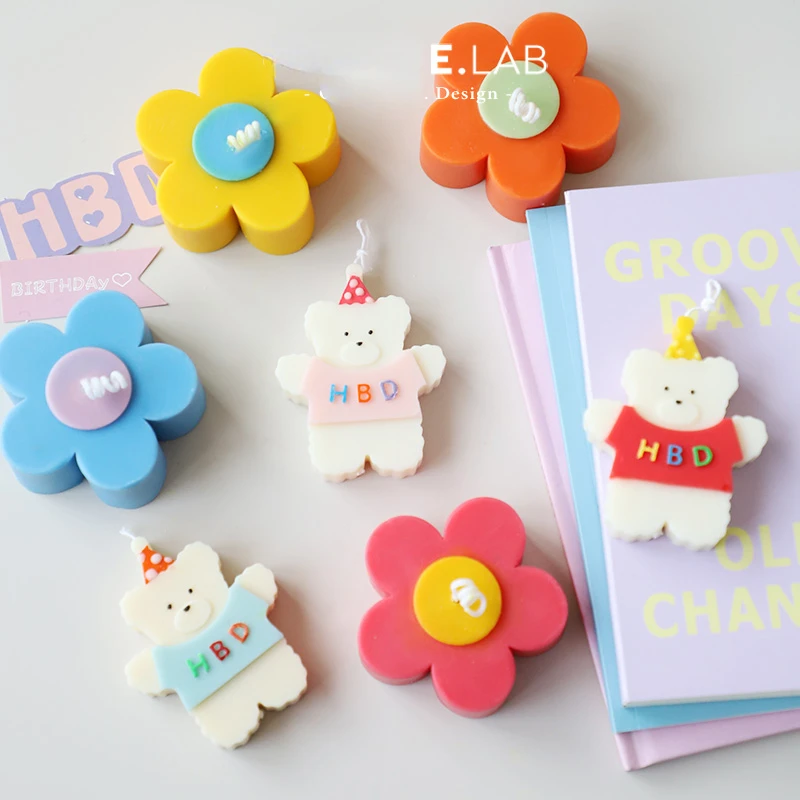 

Five-petal Flower Silicone Mold Happy Birthday Bear Candle Molds for Candle Making DIY Plaster Mold Soap Silicone Mold