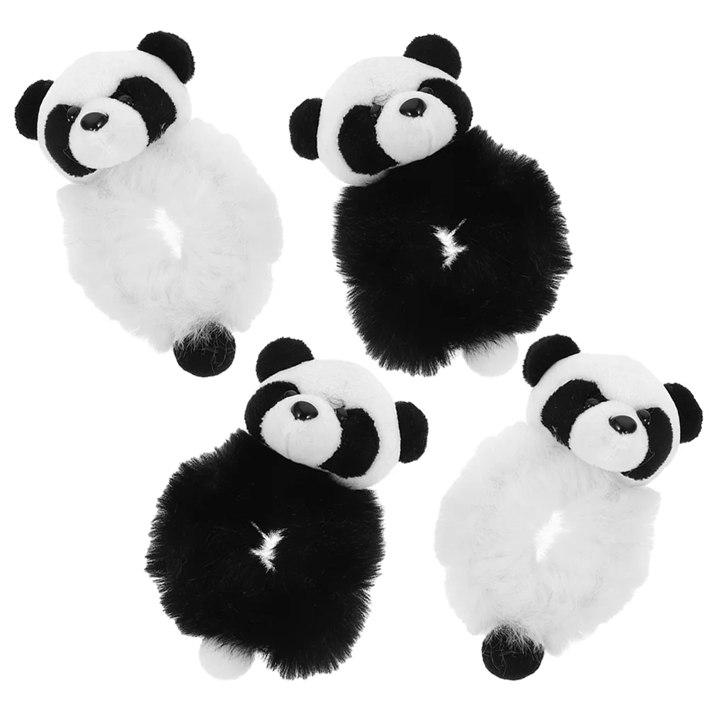 

4 Pcs Furry Hair Ties Scrunchies Ropes Plush Bun Accessories Women Bands Headgear Panda