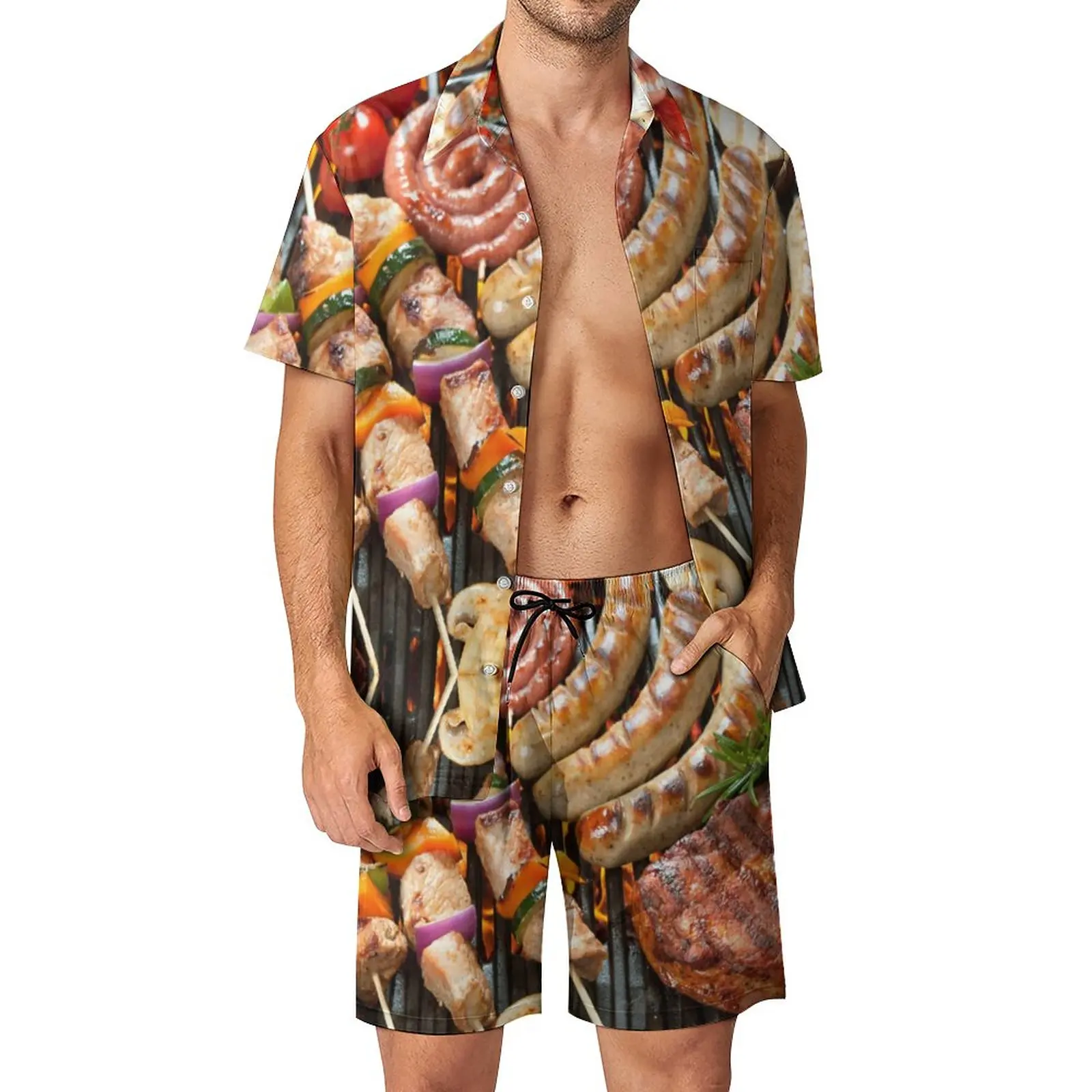 

Barbecue And Sausage Men's Beach Suit Novelty 2 Pieces Coordinates top Quality Beach USA Size