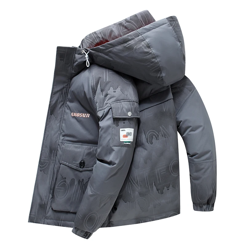 Мужской пуховик на белом утином пуху плотная теплая парка с капюшоном