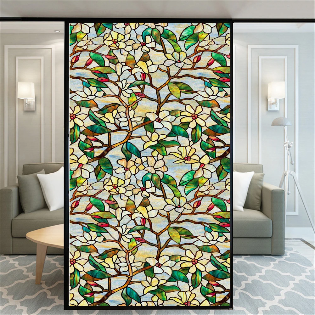 Тонированная пленка для окон декоративные витражные наклейки с орхидеями без