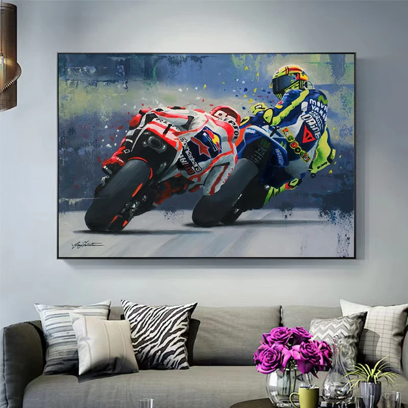 

Motorcycle abstract oil painting poster, canvas painting, frame, wall art, living room picture, home decor