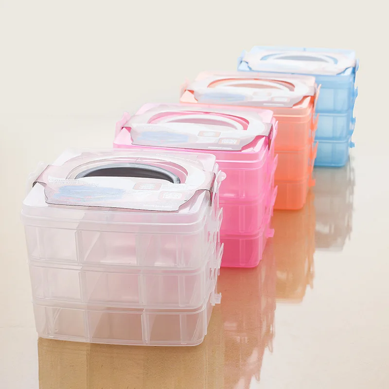 

3 Layers 18 Compartments Transparent Portable Nail Art Organizer Removable Grid Storage Box Ring Necklace Container Case Display