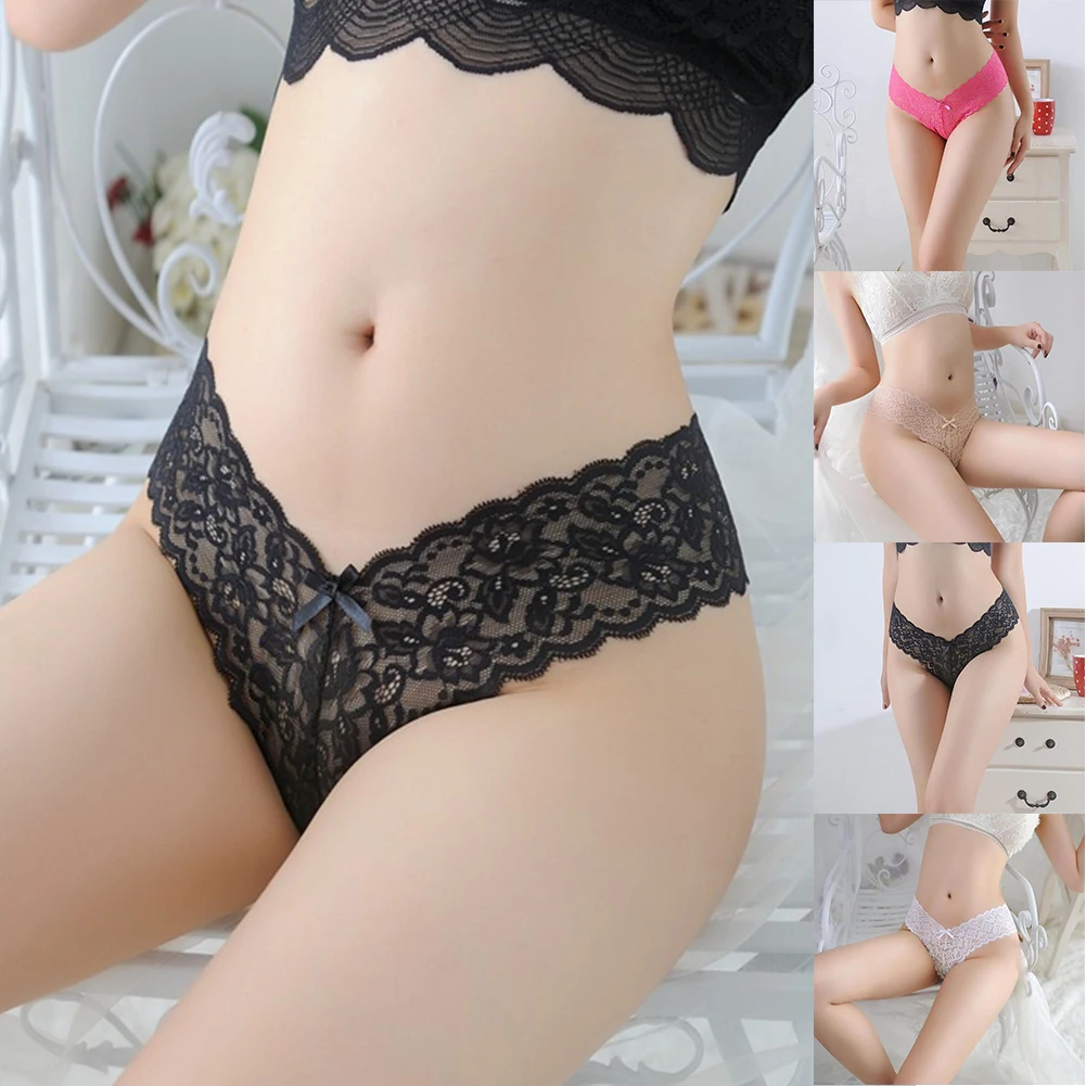 

Women Lace Underwear Lingerie Sexy Panties G String Briefs Thongs Sleepwear Bikini Bowknot See Through Breathable Underpants