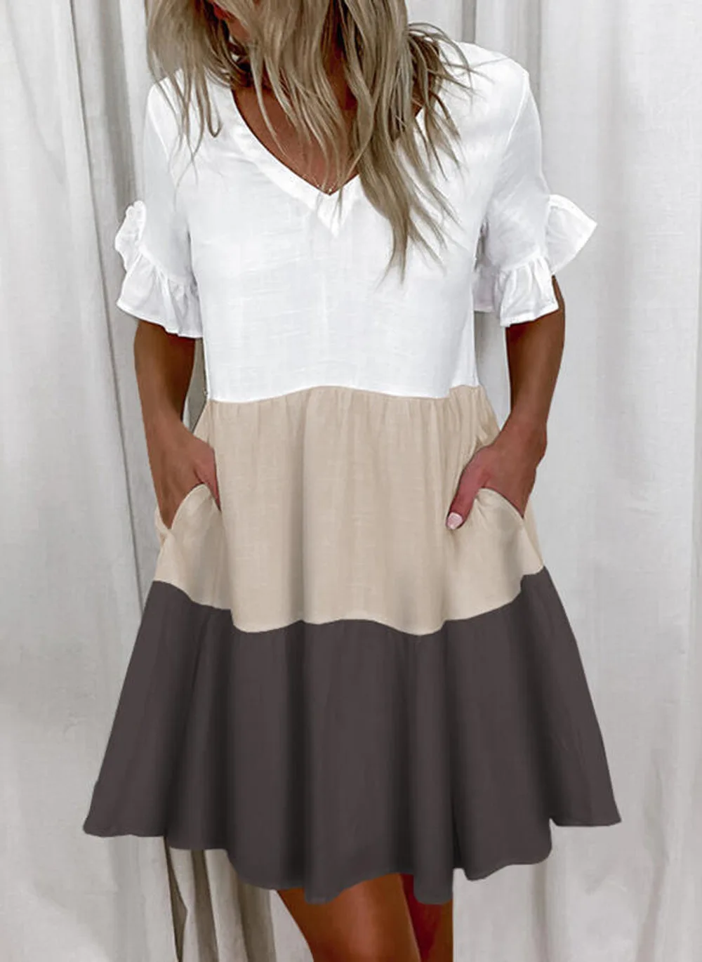 

2023 Summer Bohemian Women's Dress Print V-neck Short Sleeve Pockets Casual Dresses Female New Elegant Fashion Ladies Clothes