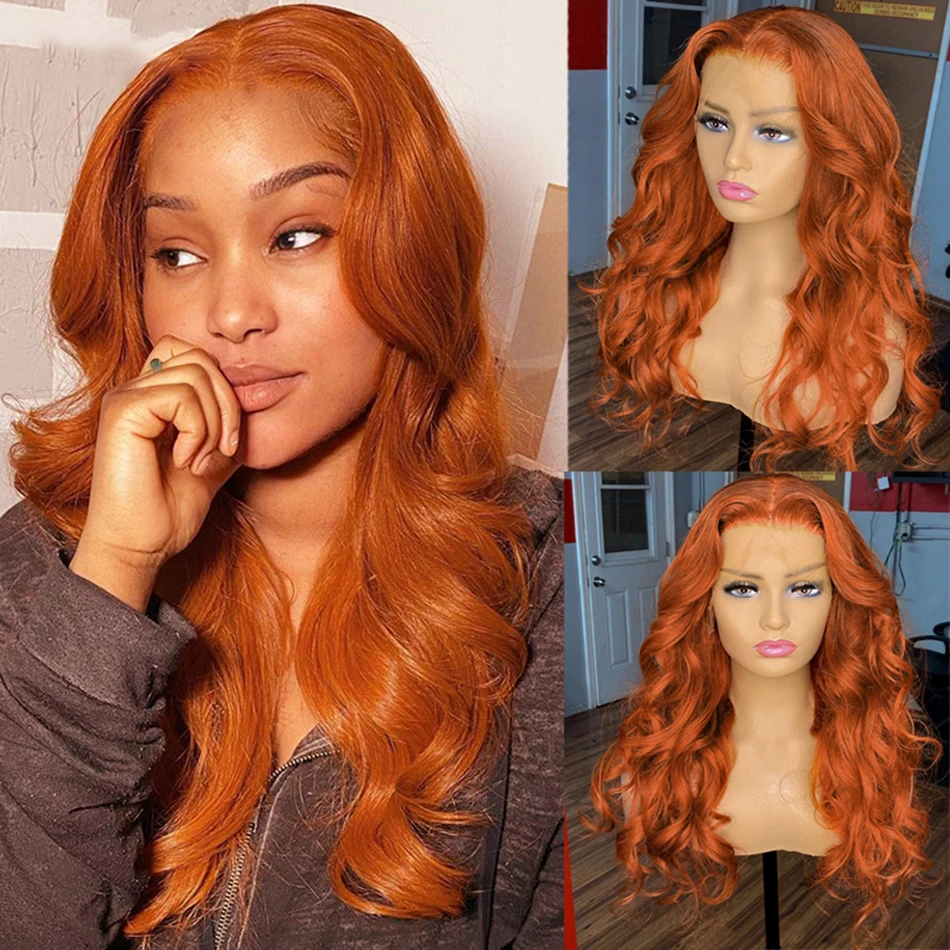 Kryssma Orange Wigs Synthetic Lace Front Wig Body Wave Lace Front Wig For Women Long Wavy Frontal Wig  Heat Resistant Cosplay