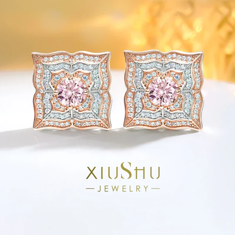 

Модный Цветок квадратный розовый бриллиант серебро 925 пробы Серьги-гвоздики женские Многофункциональные ювелирные изделия для помолвки Оптовая Продажа