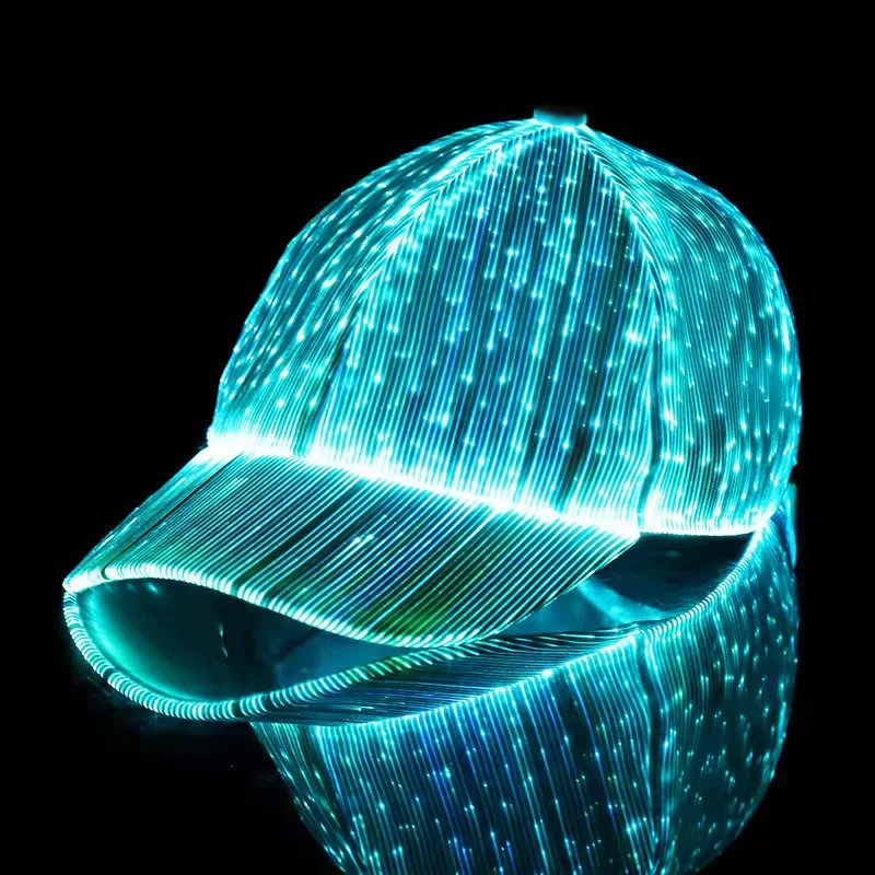 New Baseball Cap7 Color Flashing Led Fiber Optic Hat Night Light Built In Battery Concert Neon Glowing Nightclub Hip Hop Caps