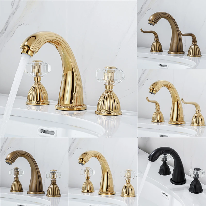 

Европейские Золотые Смесители для ванной комнаты с тремя отверстиями Смеситель для горячей и холодной умывальника Смеситель для ванной ла...