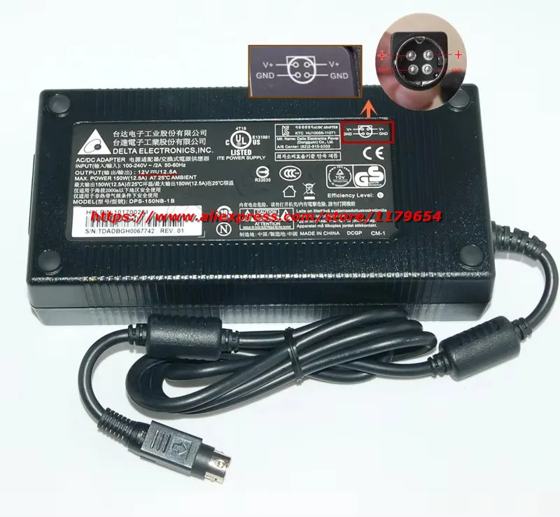 Фото Оригинальный адаптер питания DELTA 12V 12.5A 150W DPS-150NB-1B для QNAP TS-412 NAS TS-410, блок питания для систем видеонаблюдения Hikvision №3