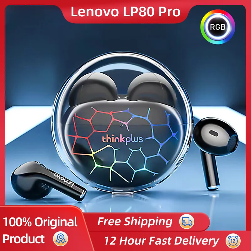 Беспроводные наушники Lenovo LP80 Pro Bluetooth 5 3 TWS подсветка RGB Hi-Fi спортивные гарнитуры