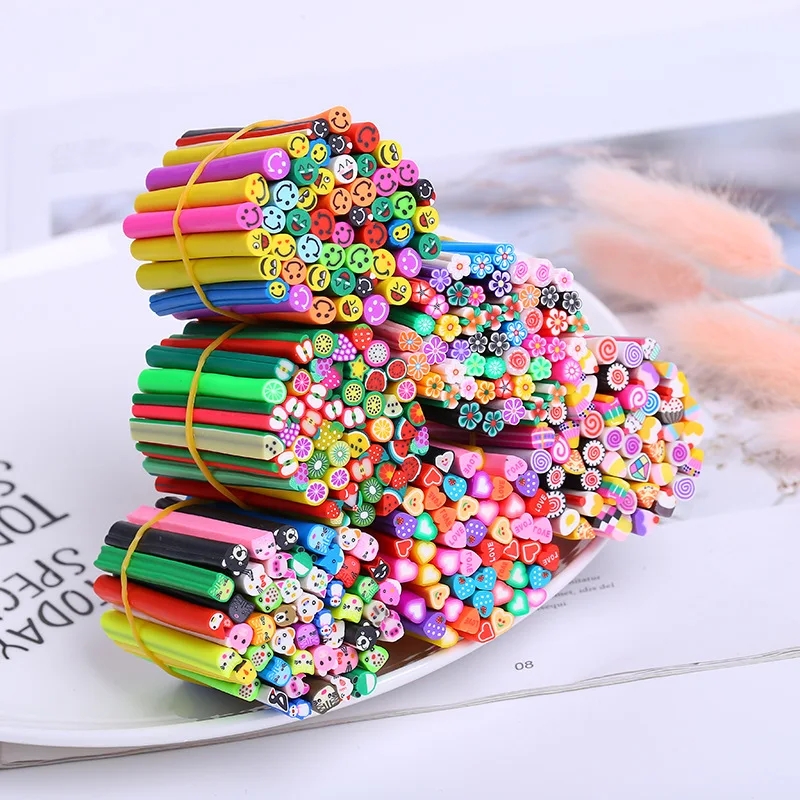 

50pcs Fruit Polymer Clay Sticks for Nail Art Decoration Manicure Soft Canes Rods Slime Nail Art Accessories Supplies 0.45cmX5cm
