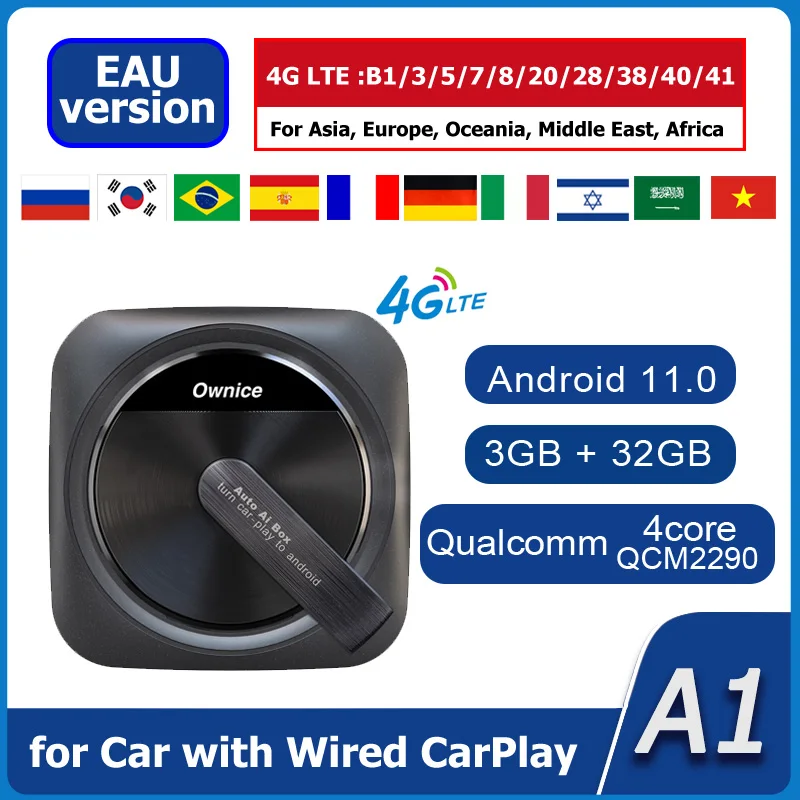 

Ownice A0 A1 A5 Проводной CarPlay в ОС Android Беспроводной CarPlay Dongle Auto Ai Потоковое ТВ-приставка 4G LTE GPS для Netflix Spotify ipTV