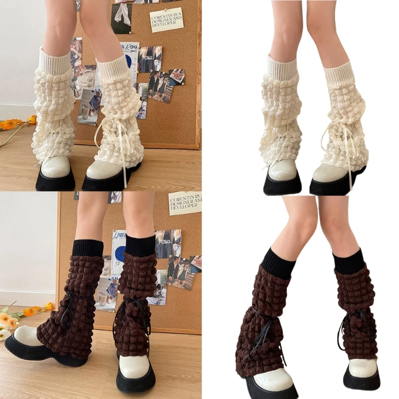 

Women Bow Lace Up Puff Leg Warmers Girls 80s Harajuku Punk Knee High Leg Socks Preppy Stockings Gothic Clothes