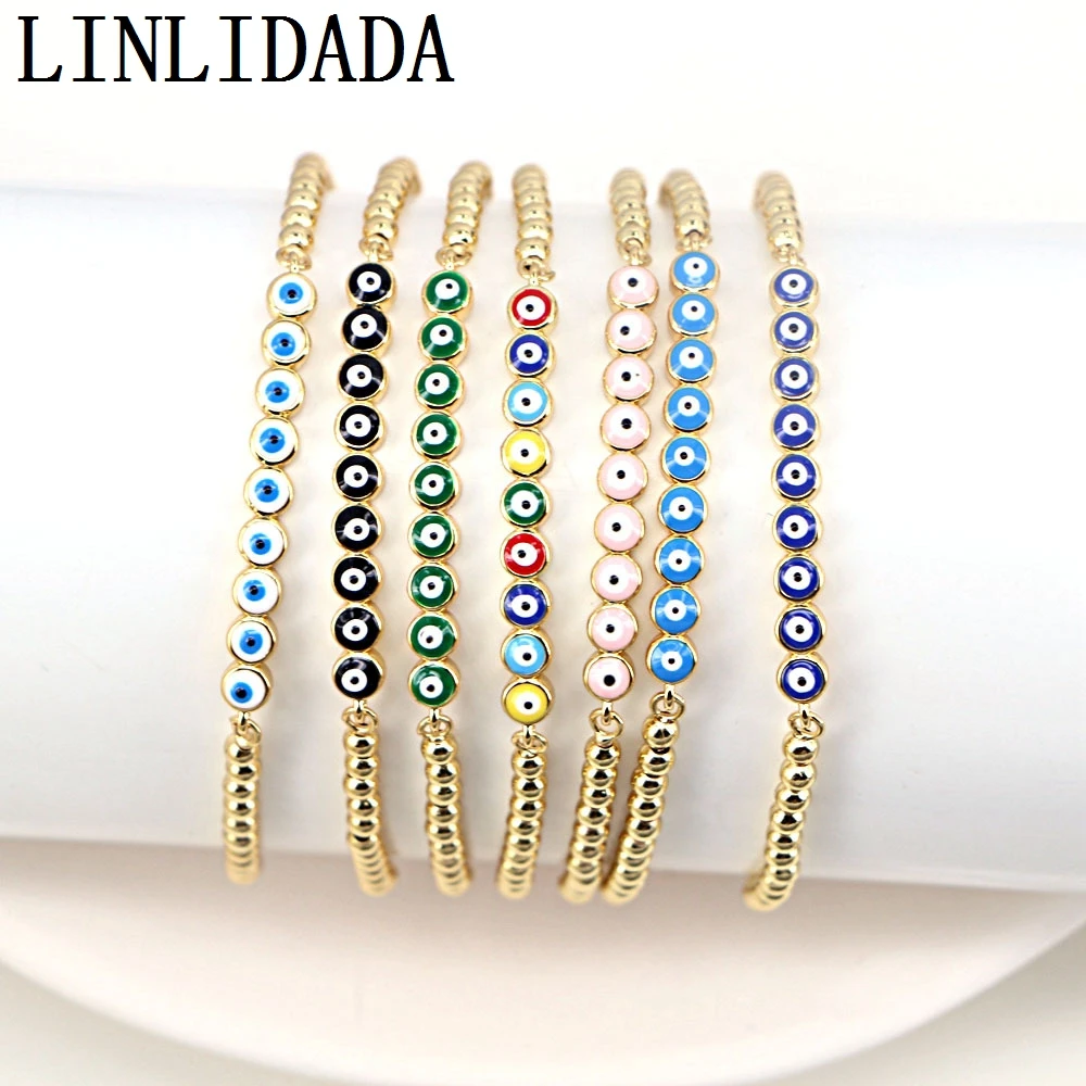 

10 шт. Новый дизайн цветные яркие цветные глаза браслеты золотые бусины браслет винтажный регулируемый браслет высокого качества для женщин