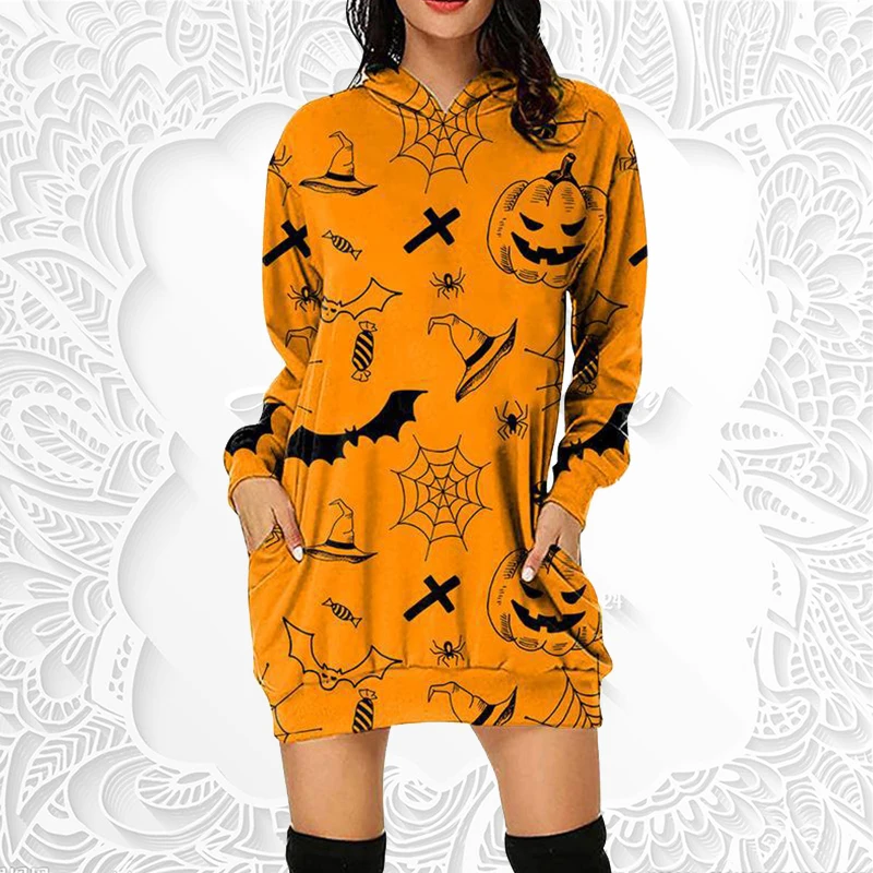 

Новинка, весенне-осеннее женское платье с капюшоном и мультяшным принтом для женщин, свободное праздничное платье с длинным рукавом, одежда