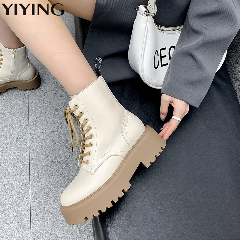 2022 New Autumn Winter Leather Women'S Boots Fashion Round Toe Zip Platform Shoes Ins Street Cross Tied Ankle Boots For Women