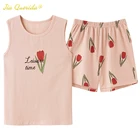 Пижама женская хлопковая, без рукавов, с лентами