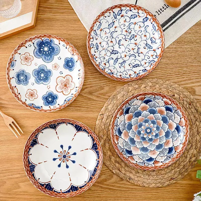 

Japanese-style Underglaze Retro Home Ceramic Plate High-value Tableware Combination Creative Dish Plate Dinner Plates