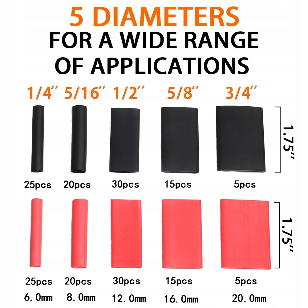 190 шт. термоусадочные трубки 4:1 термостойкая трубка термоусадочная упаковка