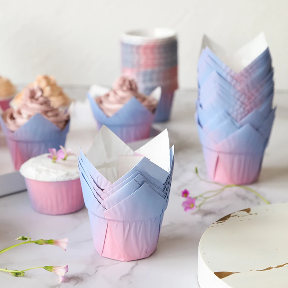 

100Pcs Gradient Cake Cups Mold Round Shaped Muffin Cupcake Liner Baking Molds DIY Kitchen Home Party Baking Dessert Supplies
